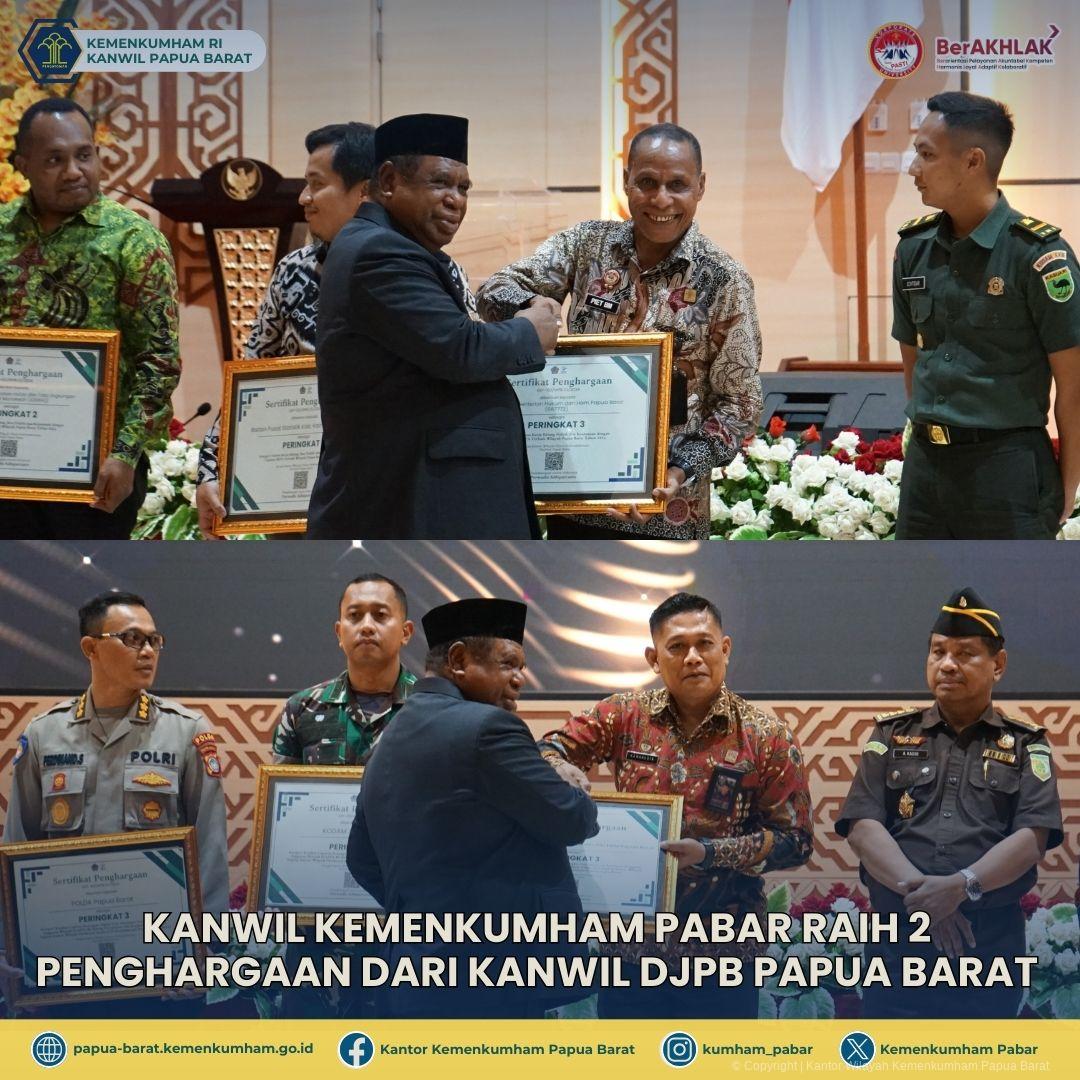 Kanwil Kemenkumham Pabar Raih 2 Penghargaan dari Kanwil DJPb Papua Barat