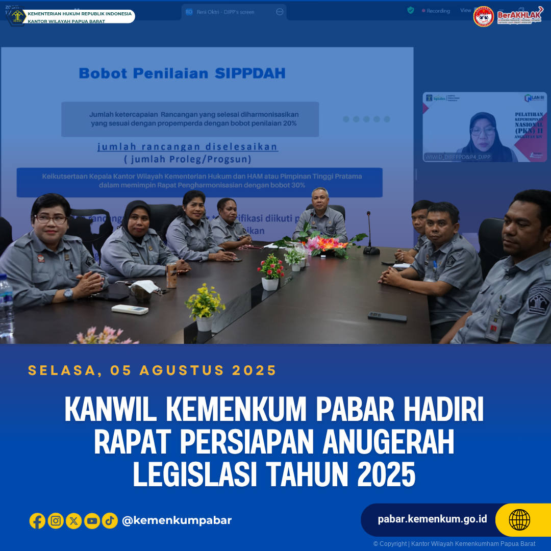 Kanwil Kemenkum Pabar Hadiri Rapat Persiapan Anugerah Legislasi Tahun 2025