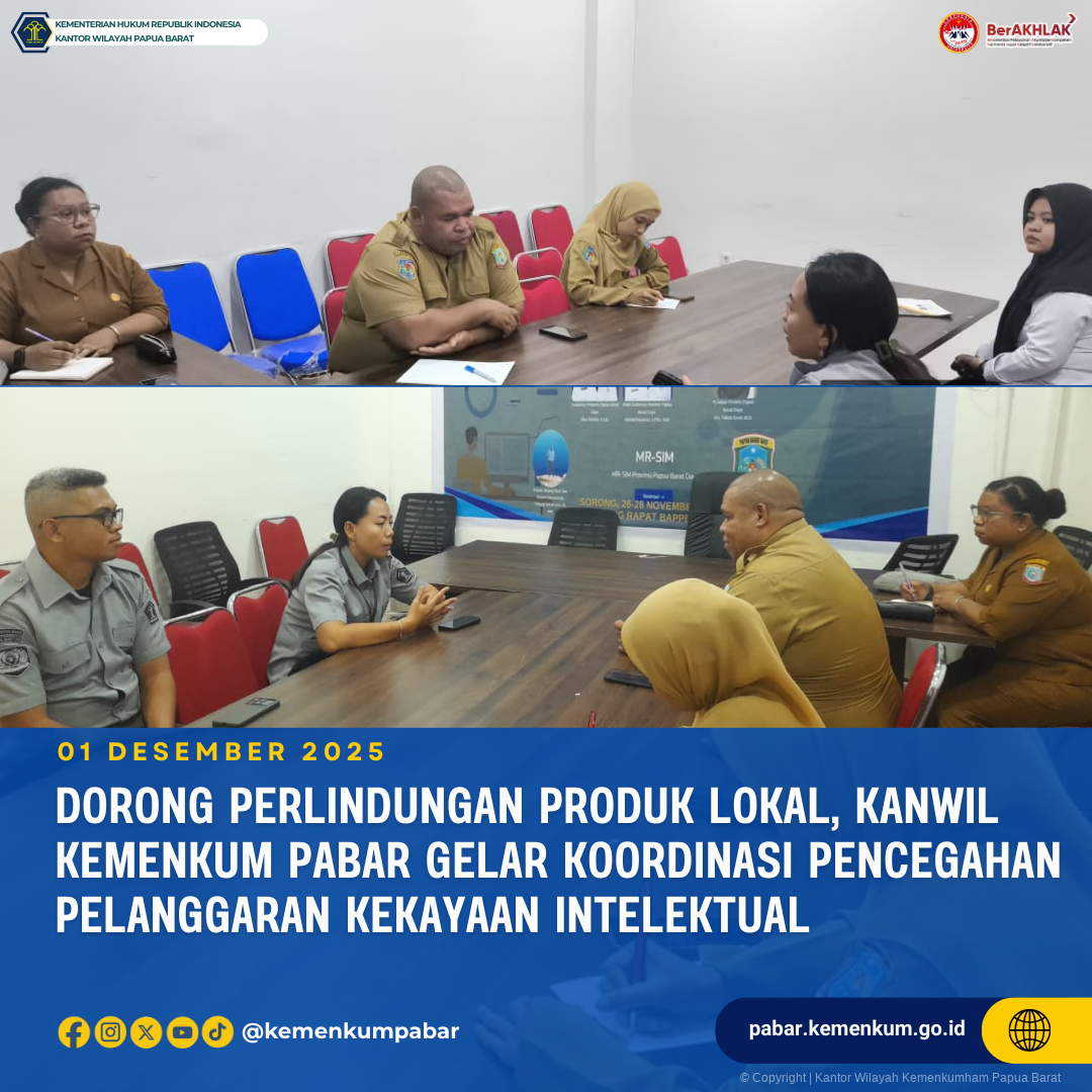 Dorong Perlindungan Produk Lokal Kanwil Kemenkum Pabar Gelar Koordinasi Pencegahan Pelanggaran Kekayaan Intelektual