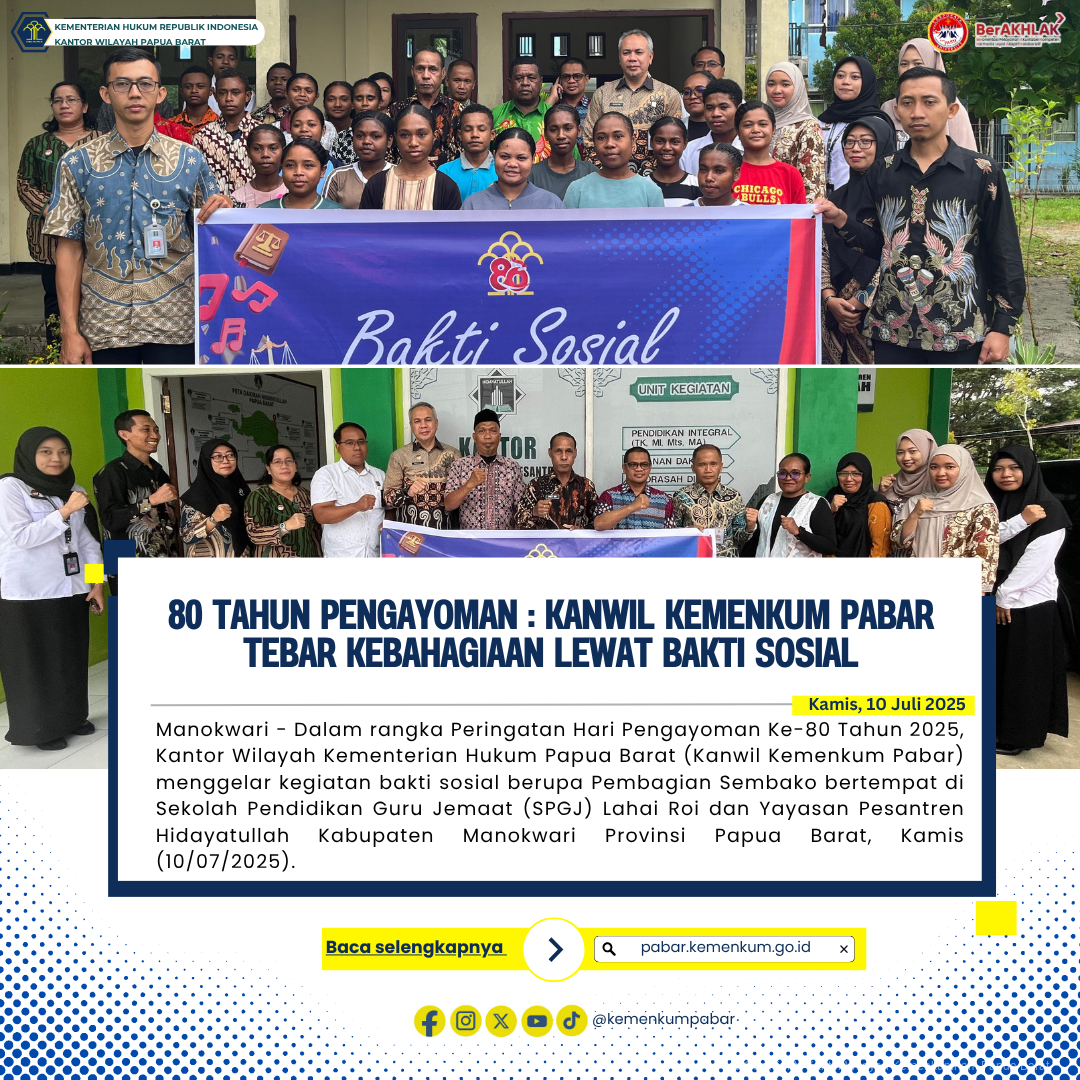 80 Tahun Pengayoman Kanwil Kemenkum Pabar Tebar Kebahagiaan Lewat Bakti Sosial