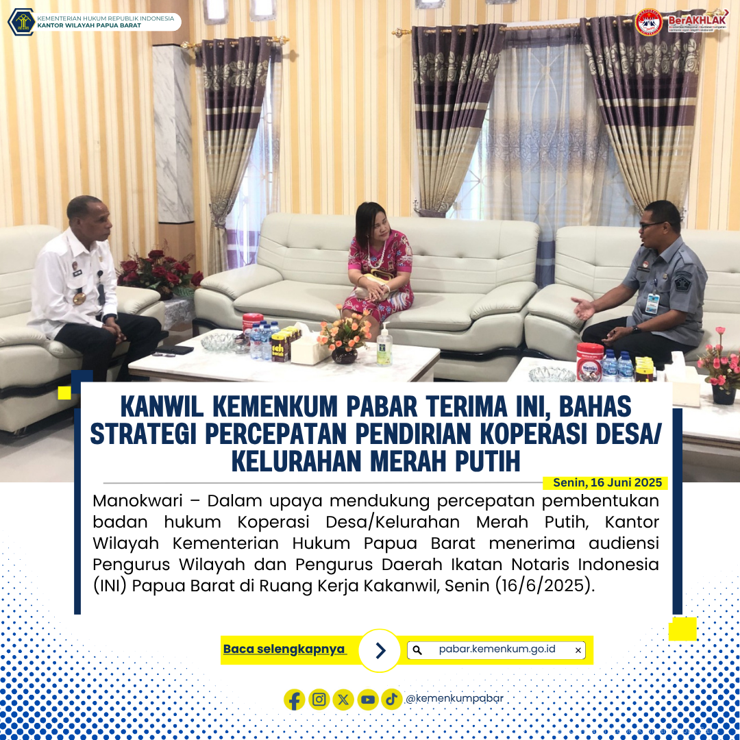 Kanwil Kemenkum Pabar Terima INI Bahas Strategi Percepatan Pendirian Koperasi DesaKelurahan Merah Putih