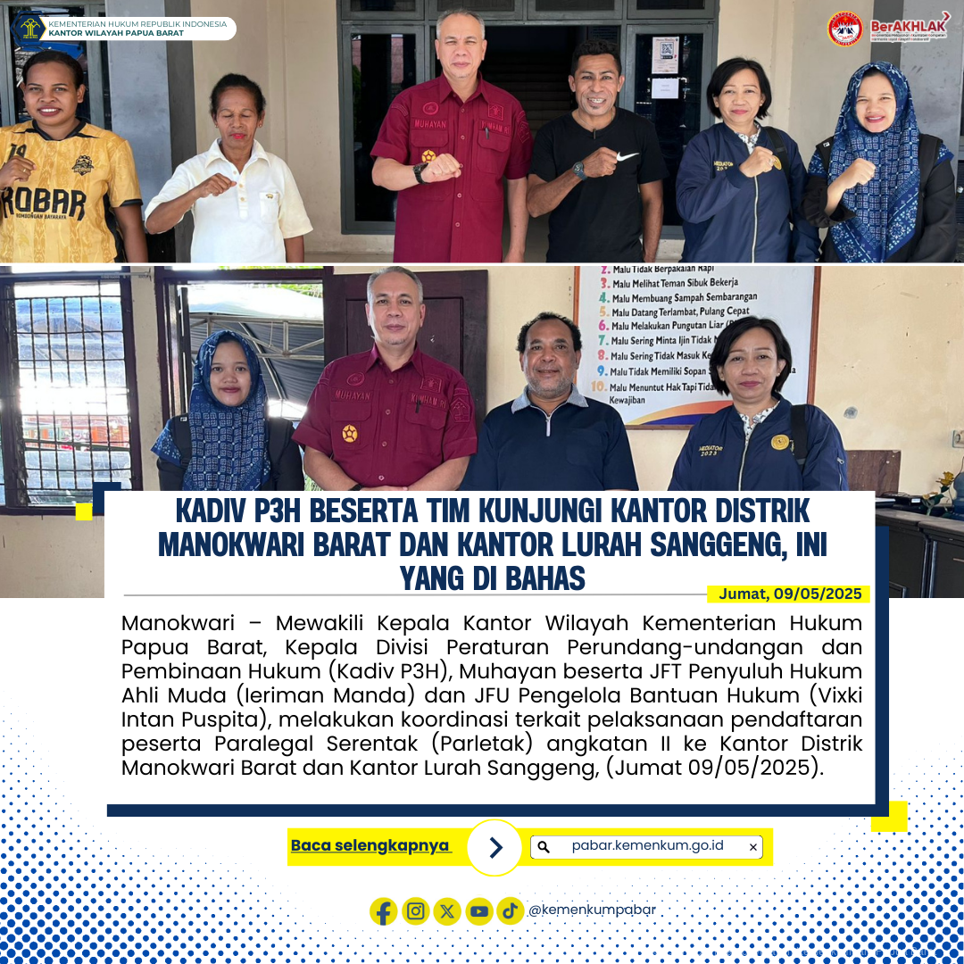 Kadiv P3H Beserta Tim Kunjungi Kantor Distrik Manokwari Barat Dan Kantor Lurah Sanggeng Ini Yang Di Bahas