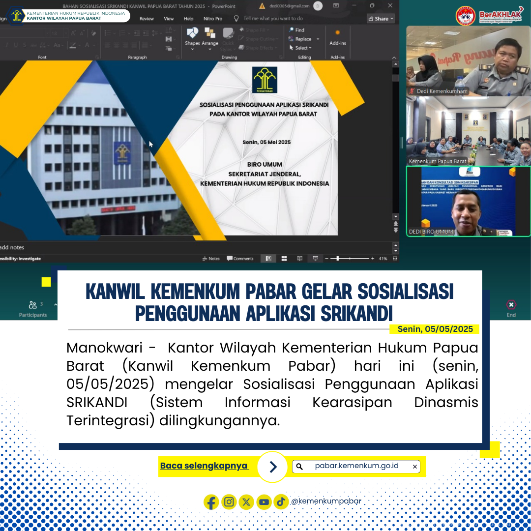 Kanwil Kemenkum Pabar Gelar Sosialisasi Penggunaan Aplikasi SRIKANDI