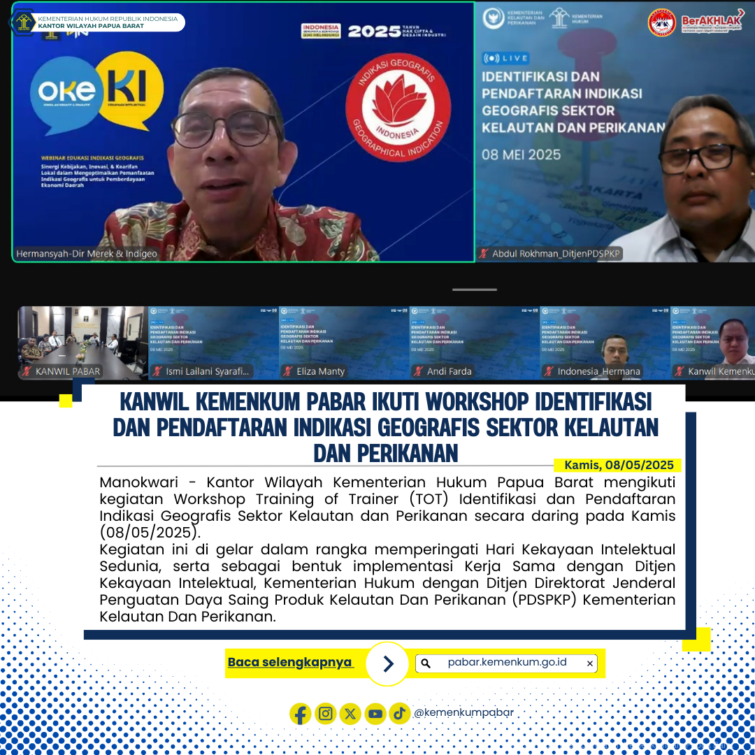 Kanwil Kemenkum Pabar Ikuti Workshop Identifikasi dan Pendaftaran Indikasi Geografis Sektor Kelautan dan Perikanan