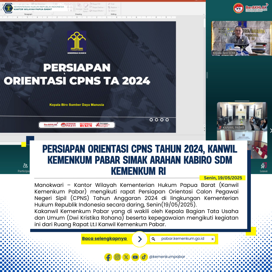 Persiapan Orientasi CPNS Tahun 2024 Kanwil Kemenkum Pabar Simak Arahan KaBiro SDM Kemenkum RI 
