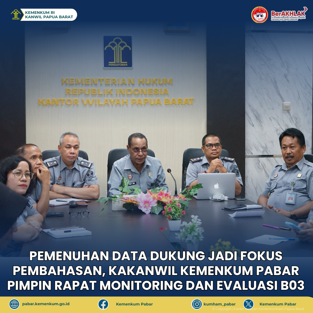 Pemenuhan Data Dukung Jadi Fokus Pembahasan Kakanwil Kemenkum Pabar Pimpin Rapat Monitoring dan Evaluasi B03