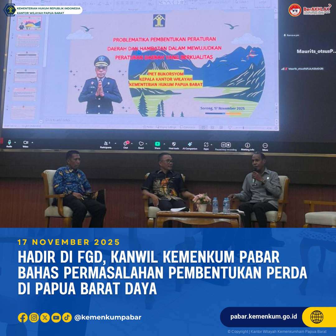 Hadir di FGD Kanwil Kemenkum Pabar Bahas Permasalahan Pembentukan Perda di Papua Barat Daya