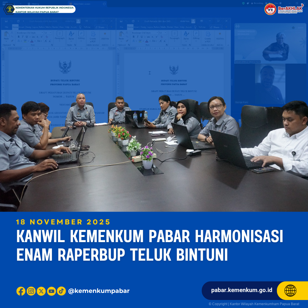 Kanwil Kemenkum Pabar Harmonisasi Enam Raperbup Teluk Bintuni