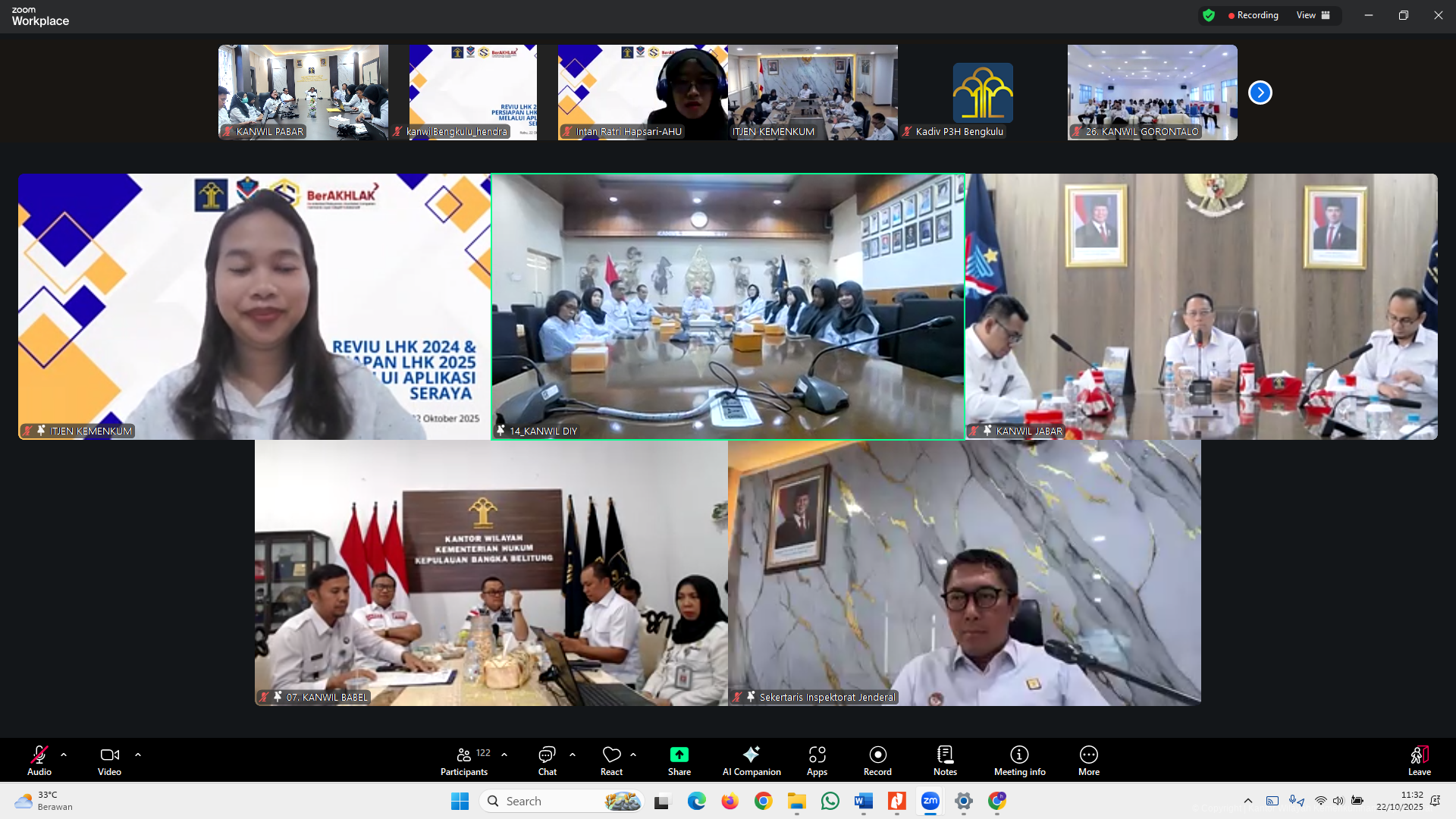 Kanwil Kemenkum Pabar Ikut Reviu Kepatuhan LHK 2024 dan Persiapan Pelaporan 2025 Melalui Aplikasi Seraya 2