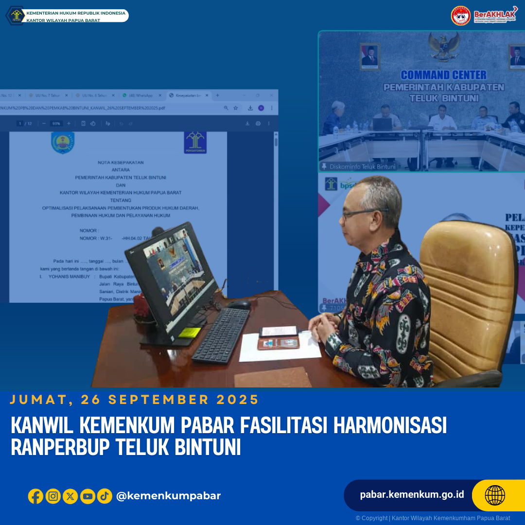 Kanwil Kemenkum Pabar Fasilitasi Harmonisasi Ranperbup Teluk Bintuni